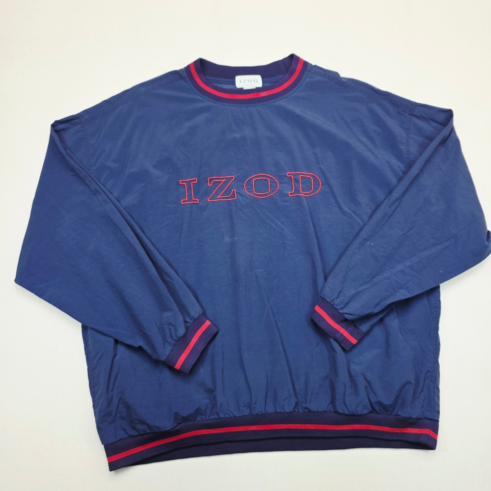 Vintage IZOD Windbreaker Pullover Navy Blue Red Embroidered Logo XL Mens